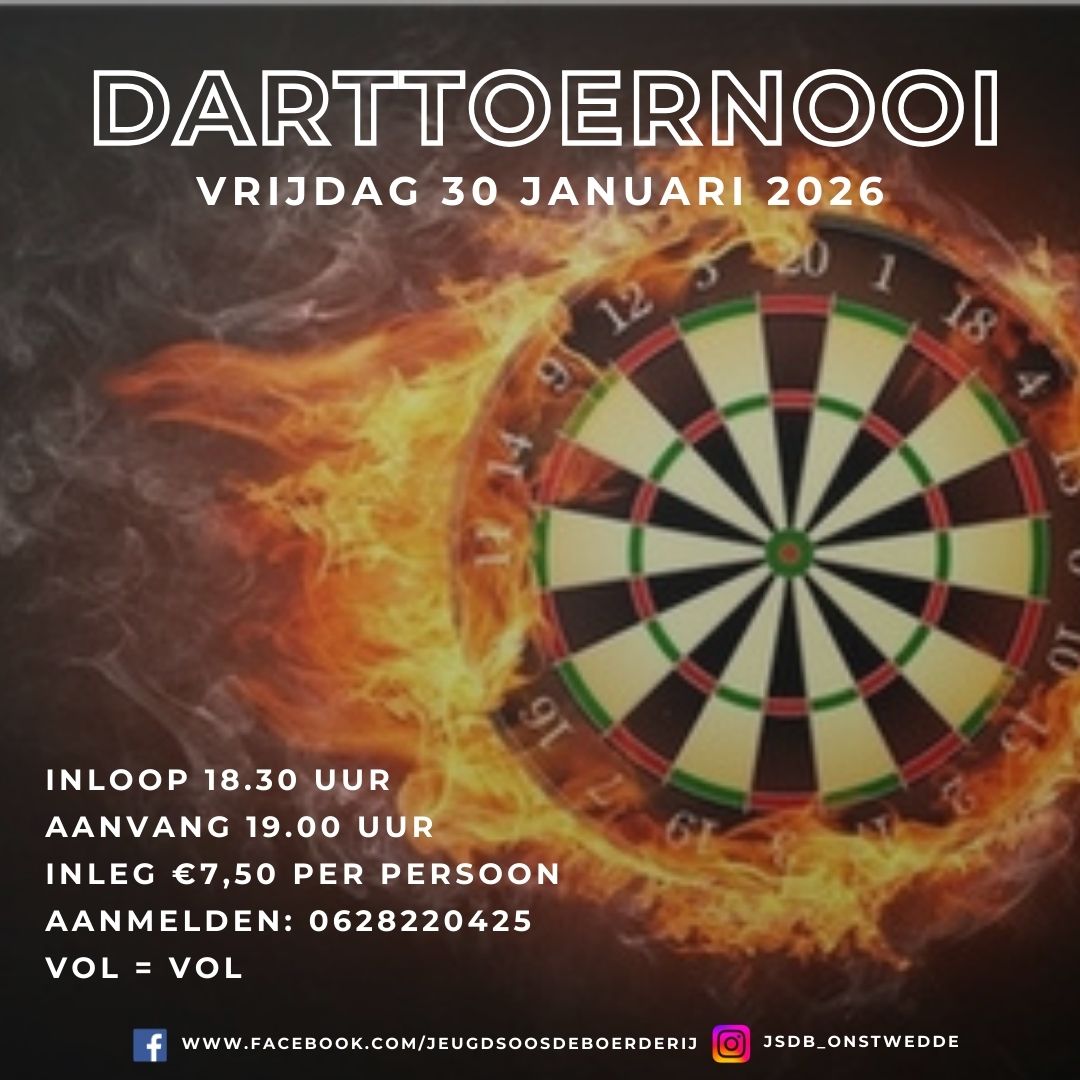 Darttoernooi in Jeugdsoos de Boerderij op 30 januari