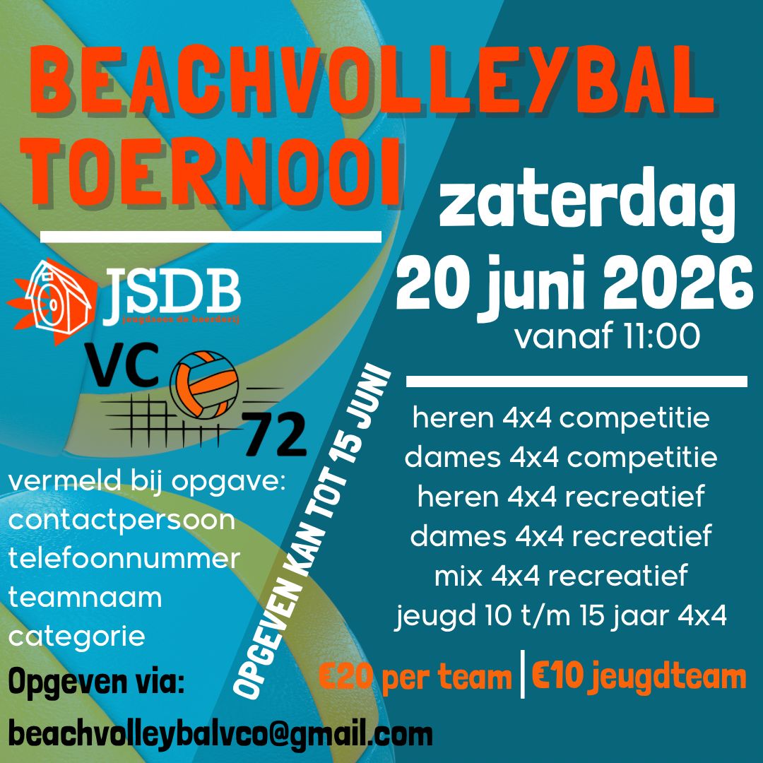 Beachvolleybaltoernooi op zaterdag 20 juni