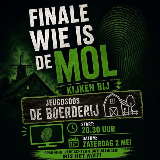 Wie is de Mol finale bij Jeugdsoos de Boerderij op 2 mei