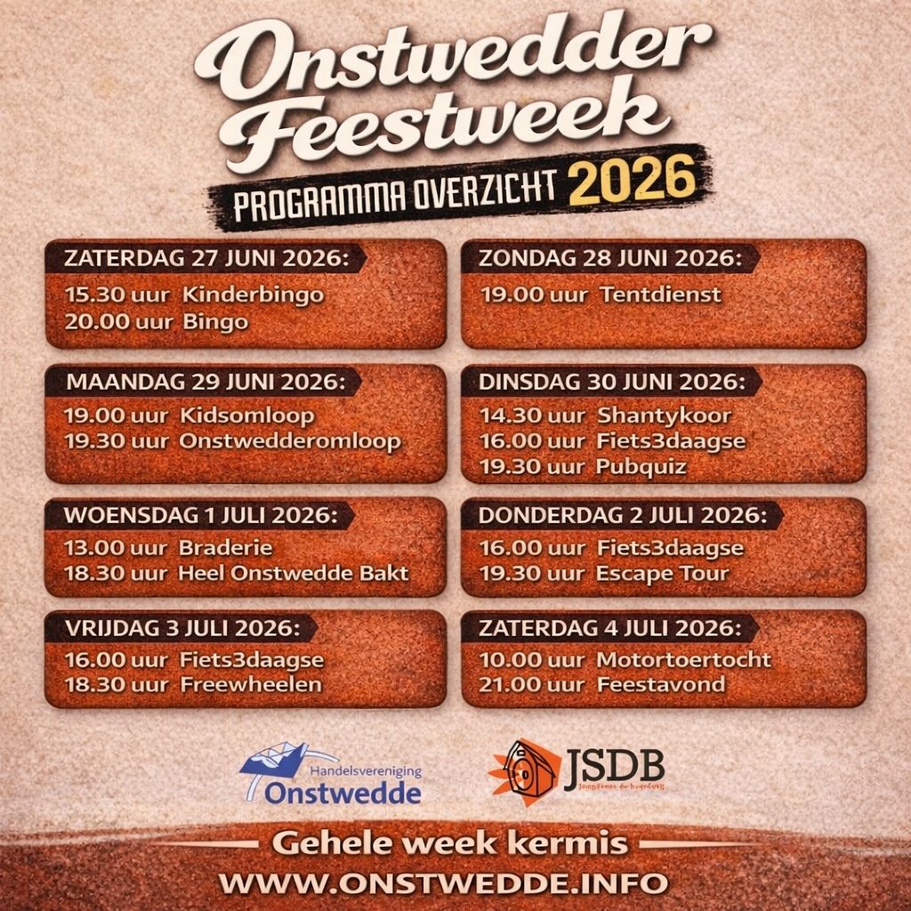 Programma Feestweek Onstwedde van 27 juni t/m 4 juli