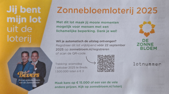 Uitslag verloting De Zonnebloem 2025!