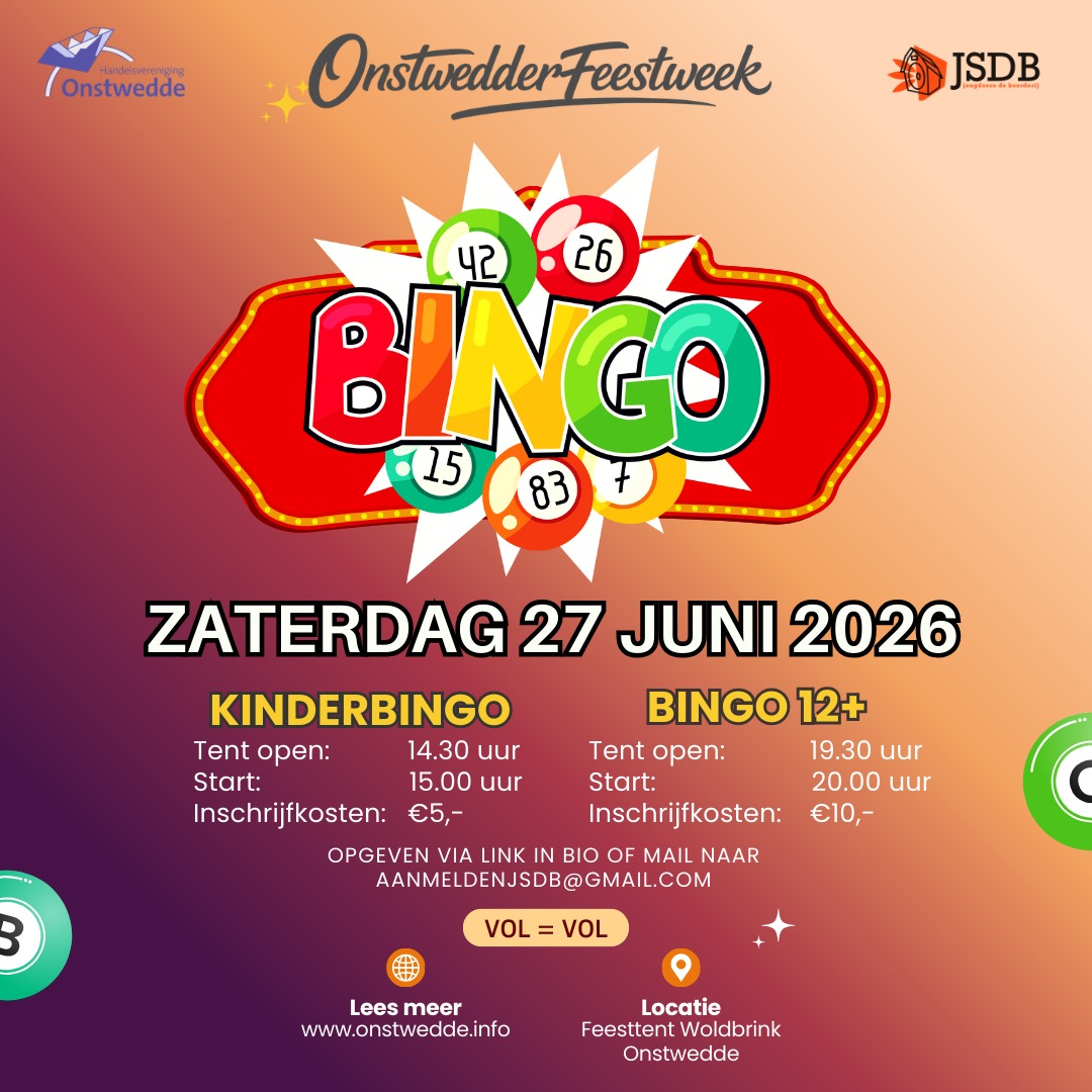 Kinderbingo en Bingo tijdens feestweek Onstwedde op 27 juni