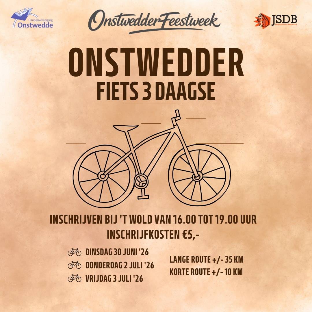 Fietsdriedaagse tijdens Feestweek Onstwedde 30 juni, 2 en 3 juli